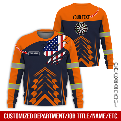 Customized Name Darts Sweatshirt, American Flag Pattern Sweatshirt For Men & Women, Perfect Gift For Darts Lovers, Friend, Family