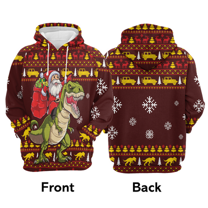 Santa Premium Christmas Hoodie, Santa Riding Dinosaur Funny Unisex Hoodie For Men & Women - Perfect Gift For Christmas, Friends, Family