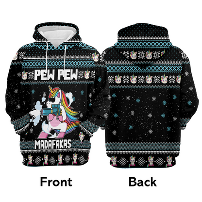 Unicorn Xmas Premium Christmas Hoodie, Unicorn Pew Pew Madafakas Funny Unisex Hoodie For Men & Women - Perfect Gift For Christmas, Unicorn Lovers