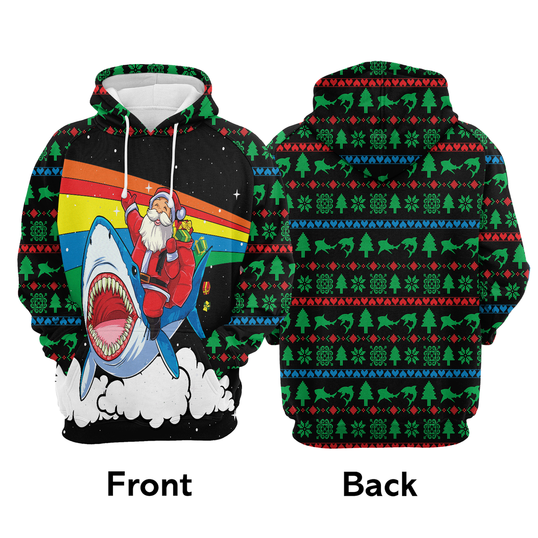 Shark Premium Christmas Hoodie, Santa Riding Shark Christmas Colorful Unisex Hoodie For Men & Women - Perfect Gift For Christmas, Shark Lover