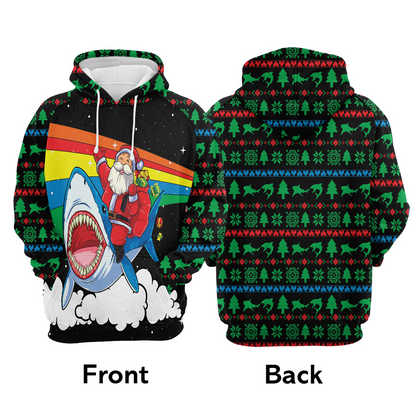 Shark Premium Christmas Hoodie, Santa Riding Shark Christmas Colorful Unisex Hoodie For Men & Women - Perfect Gift For Christmas, Shark Lover