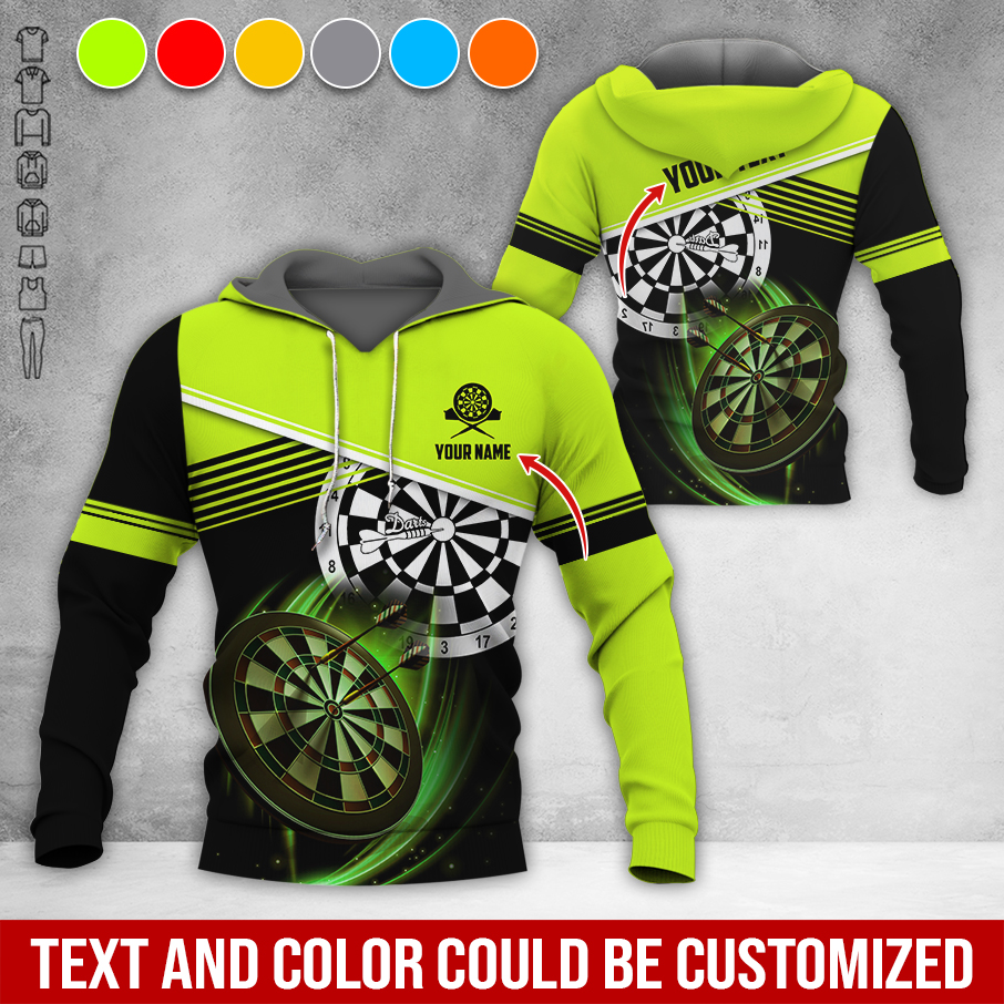 Customized Name & Text Darts Premium Hoodie, White Line & Darts Pattern Hoodie, Perfect Gift For Darts Lovers, Darts Player