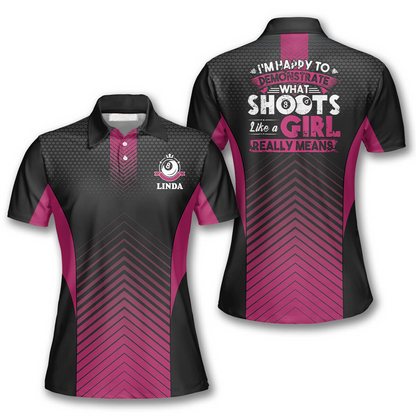 Women Billiards Polo Shirt, Personalized Billiards I'm Happy To Demonstrate What Shoots Polo Shirt For Women, Billiards Lover