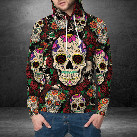 Skull Hippie Style Pullover Premium Hoodie, Perfect Outfit For Men And Women On Christmas New Year Autumn Winter