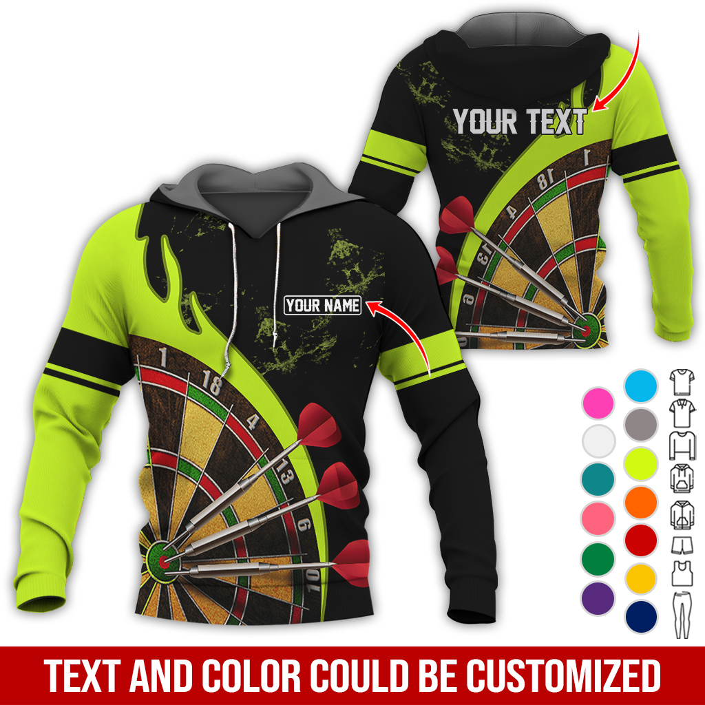 Customized Name & Text Darts Premium Hoodie, Darts & Fire Pattern Hoodie, Perfect Gift For Darts Lovers, Darts Player