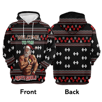 Gym Santa Premium Christmas Hoodie, Welcome To The North Swole Christmas Unisex Hoodie For Men & Women - Perfect Gift For Christmas, Friends, Family