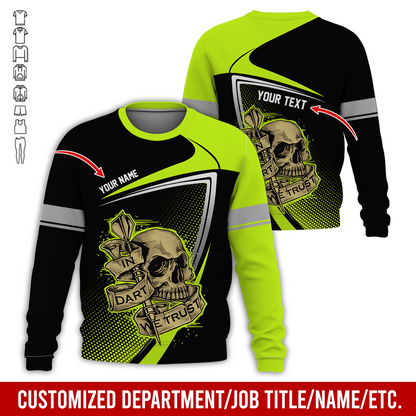 Customized Name & Text Darts Sweatshirt, In Dart We Trust Shirt, Skull Pattern  Darts Shirts For Men & Women - Gift For Darts Lovers, Friend, Family