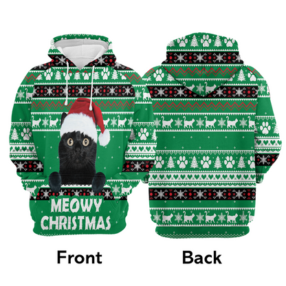 Black Cat Premium Christmas Hoodie, Meowy Black Cat Christmas Unisex Hoodie For Men & Women - Perfect Gift For Christmas, Black Cat Lovers