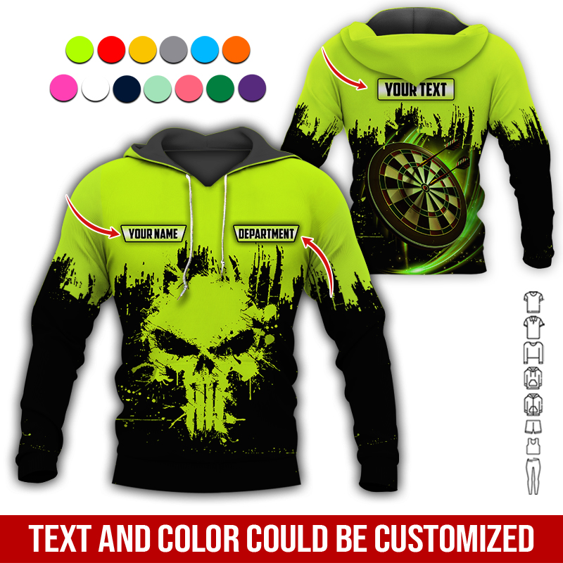 Personalized Darts Skull Premium Hoodie ,Customized Name Text & Department Darts Hoodie, Perfect Gift For Darts Lovers, Darts Player