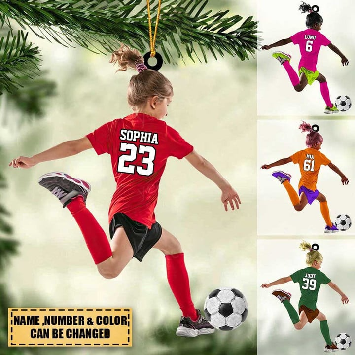Custom Soccer Acrylic Christmas Ornament, Personalized Little Girl, Kid Soccer Players Ornament For Soccer Lover, Christmas, New Year