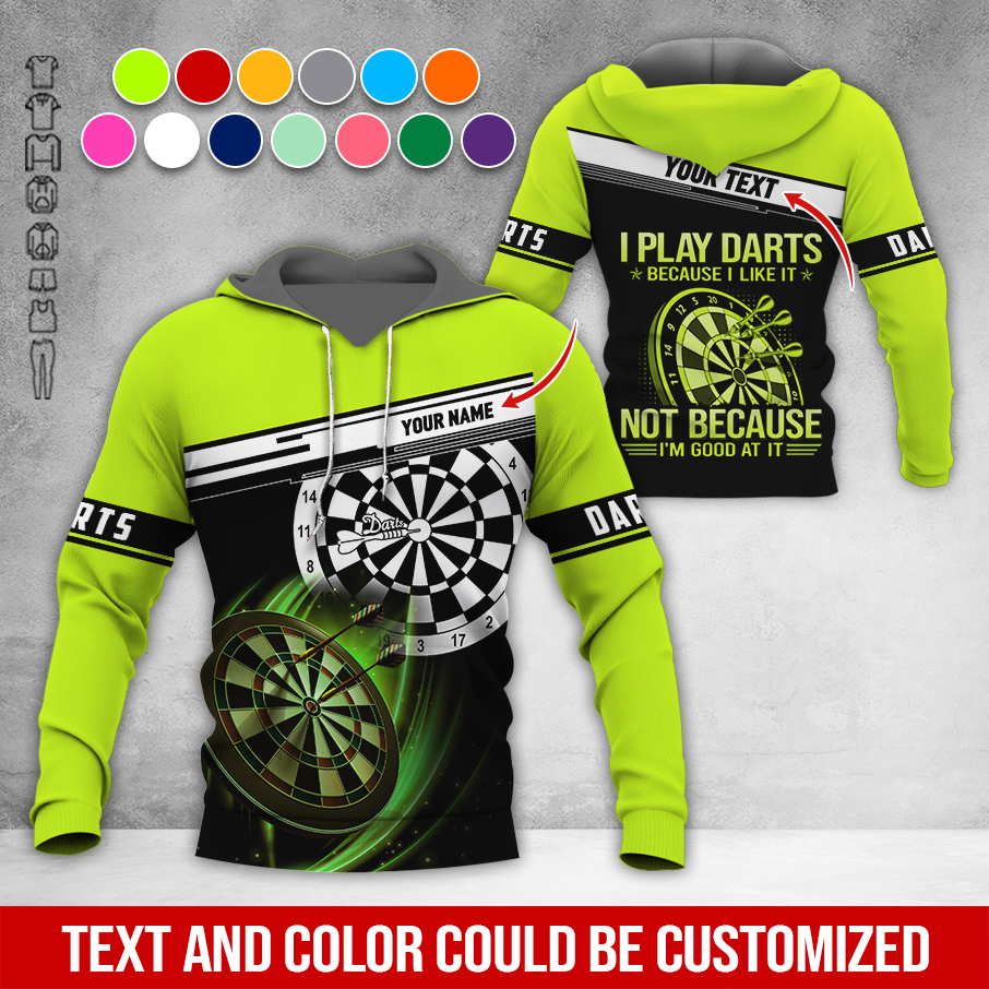 Customized Name & Text Darts Premium Hoodie, I Play Darts Because I Like It Not Because I'm Good At It Darts Hoodie, Perfect Gift For Darts Lovers, Darts Player