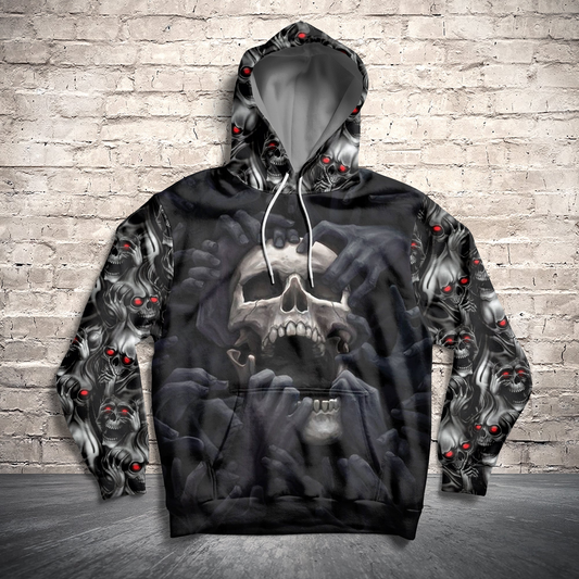 Skull Red Eyes Pullover Premium Hoodie Hand Of Demon, Perfect Outfit For Men And Women On Christmas New Year Autumn Winter