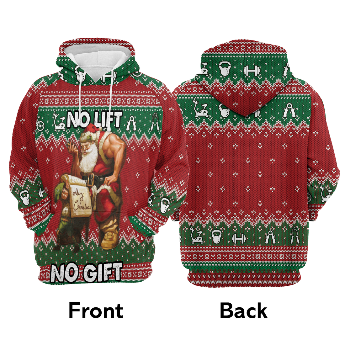 Santa Gym Premium Christmas Hoodie, No Lift No Gift Christmas Unisex Hoodie For Men & Women - Perfect Gift For Christmas, Family, Gymer