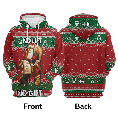 Santa Gym Premium Christmas Hoodie, No Lift No Gift Christmas Unisex Hoodie For Men & Women - Perfect Gift For Christmas, Family, Gymer
