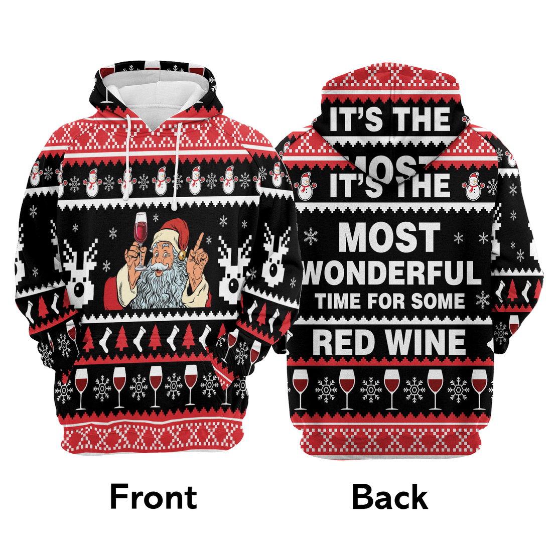 Santa Drinking Premium Christmas Hoodie, Santa Drinking Red Wine  Unisex Hoodie For Men & Women - Perfect Gift For Christmas, Friends, Family