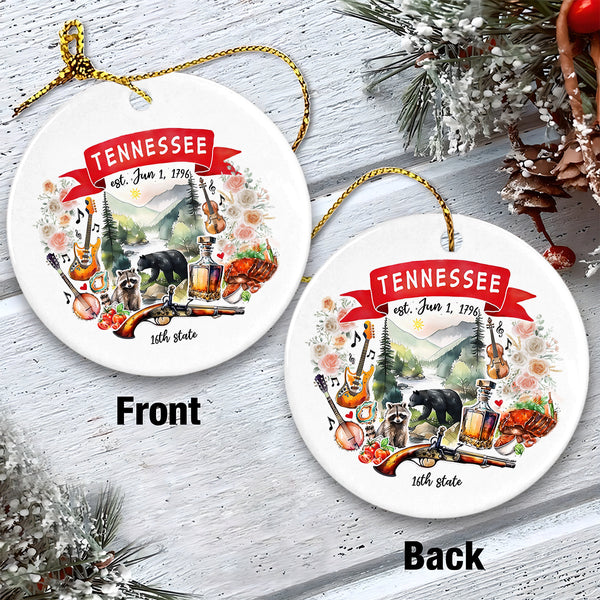 Tennessee State Ceramic Christmas Ornament - Tennessee State Themes And Landmarks Circle Ceramic Ornament, Perfect Gift For Christmas
