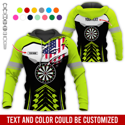 Personalized American Flag Darts Premium Hoodie, Customized Name & Text Darts Black & White Hoodie, Perfect Gift For Darts Lovers, Darts Player
