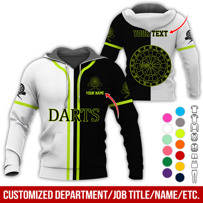 Personalized Name & Text Darts Premium Hoodie, Black & White Hoodie, Perfect Gift For Darts Lovers, Darts Player