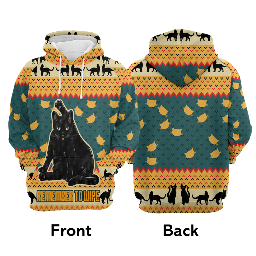 Black Cat Xmas Premium Christmas Hoodie, Cat Remember To Wipe Unisex Hoodie For Men & Women - Perfect Gift For Christmas, Black Cat Lovers