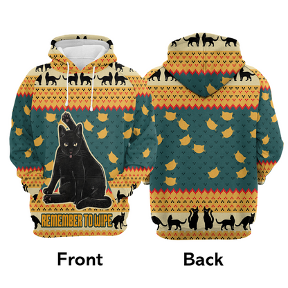 Black Cat Xmas Premium Christmas Hoodie, Cat Remember To Wipe Unisex Hoodie For Men & Women - Perfect Gift For Christmas, Black Cat Lovers