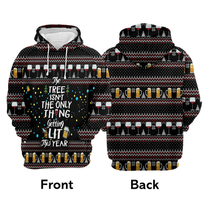 Beer & Wine Premium Christmas Hoodie, The Tree Isn't The Only Thing Getting Lit Unisex Hoodie For Men & Women - Perfect Gift For Christmas, Family