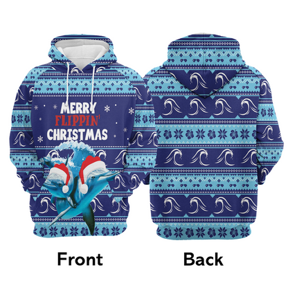 Dolphin Xmas Premium Christmas Hoodie, Merry Flippin Christmas Unisex Hoodie For Men & Women - Perfect Gift For Christmas, Dolphin Lovers