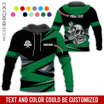 Customized Name & Text Darts Skull Premium Hoodie, In Darts We Trust Hoodie For Men & Women, Perfect Gift For Darts Lovers, Friend, Family