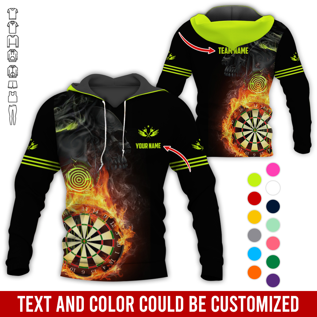Customized Name & Text Darts SKull Premium Hoodie, Flaming Dartboards Pattern Hoodie For Men & Woman, Perfect Gift For Darts Lovers, Darts Player