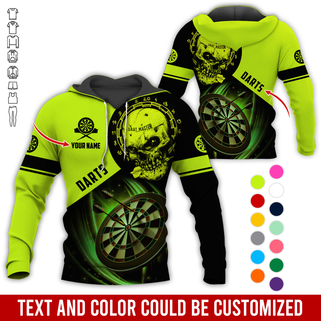 Customized Name Darts Skull Premium Hoodie, Darts Master Skull Pattern Hoodie, Perfect Gift For Darts Lovers, Friend, Family