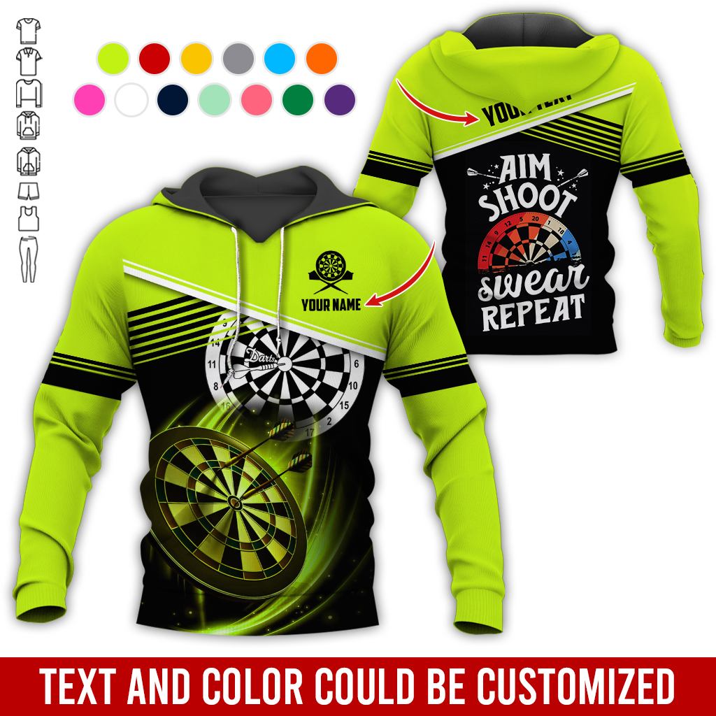 Customized Name & Text Darts Premium Hoodie, Aim Shoot Swear Repeat Darts Hoodie, Perfect Gift For Darts Lovers, Darts Player