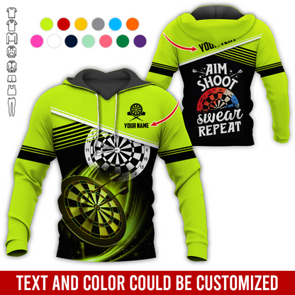 Customized Name & Text Darts Premium Hoodie, Aim Shoot Swear Repeat Darts Hoodie, Perfect Gift For Darts Lovers, Darts Player