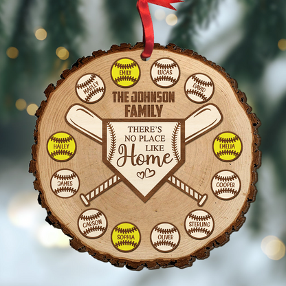 Custom Baseball Wooden Ornament, Personalized There's No Place Like Home Wooden Ornament - Perfect Gift For Baseball Lover, Christmas, New Year