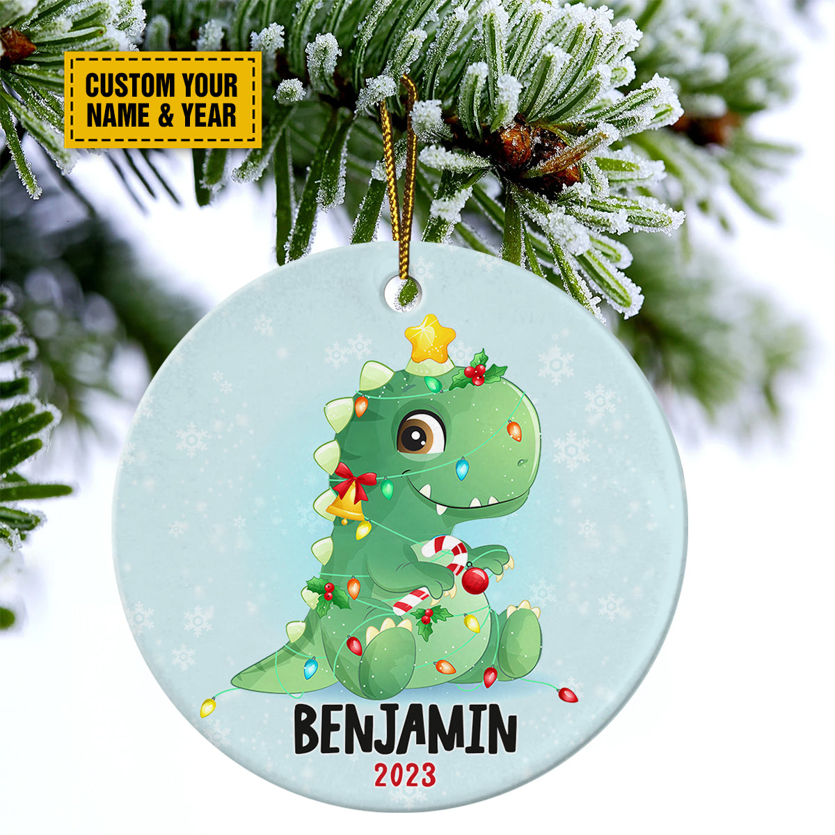 Personalized Dinosaurs Ceramic Christmas Ornament - Cute Dinosaurs Christmas Customized Ceramic Ornament, Perfect Gift For Christmas