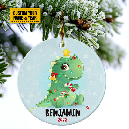 Personalized Dinosaurs Ceramic Christmas Ornament - Cute Dinosaurs Christmas Customized Ceramic Ornament, Perfect Gift For Christmas