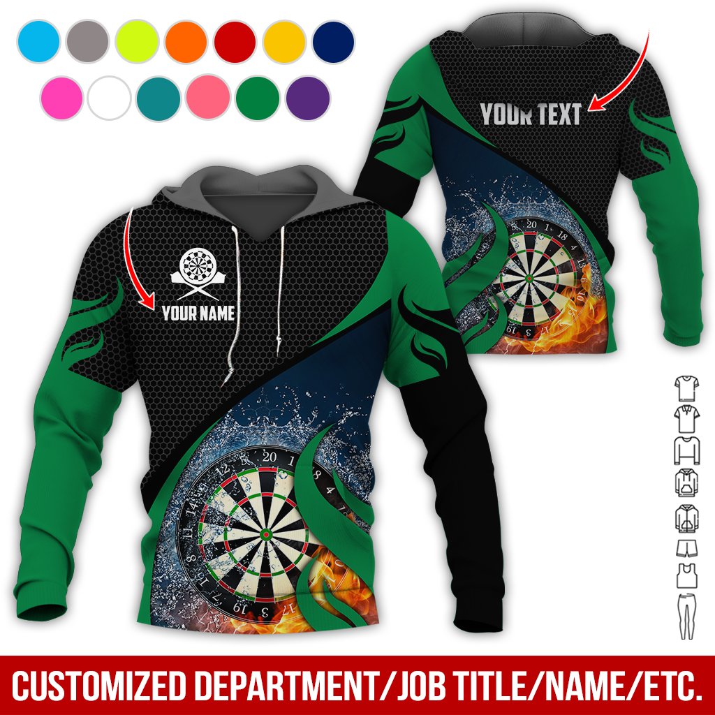 Personalized Fire & Water Darts Premium Hoodie, Customized Name & Text Darts Hoodie, Honeycomb Pattern Hoodie, Perfect Gift For Darts Lovers, Darts Player