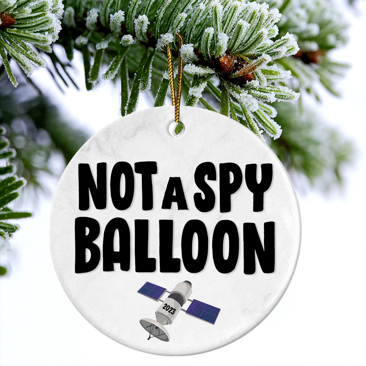 Satellite Ceramic Christmas Ornament - Not A Spy Balloon Satellite Circle Ceramic Ornament, Perfect Gift For Christmas, Holiday Decor