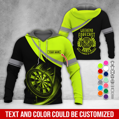 Customized Name Darts Premium Hoodie, Weekend Forrecast Darts Black Hoodie, Perfect Gift For Darts Lovers, Friend, Family