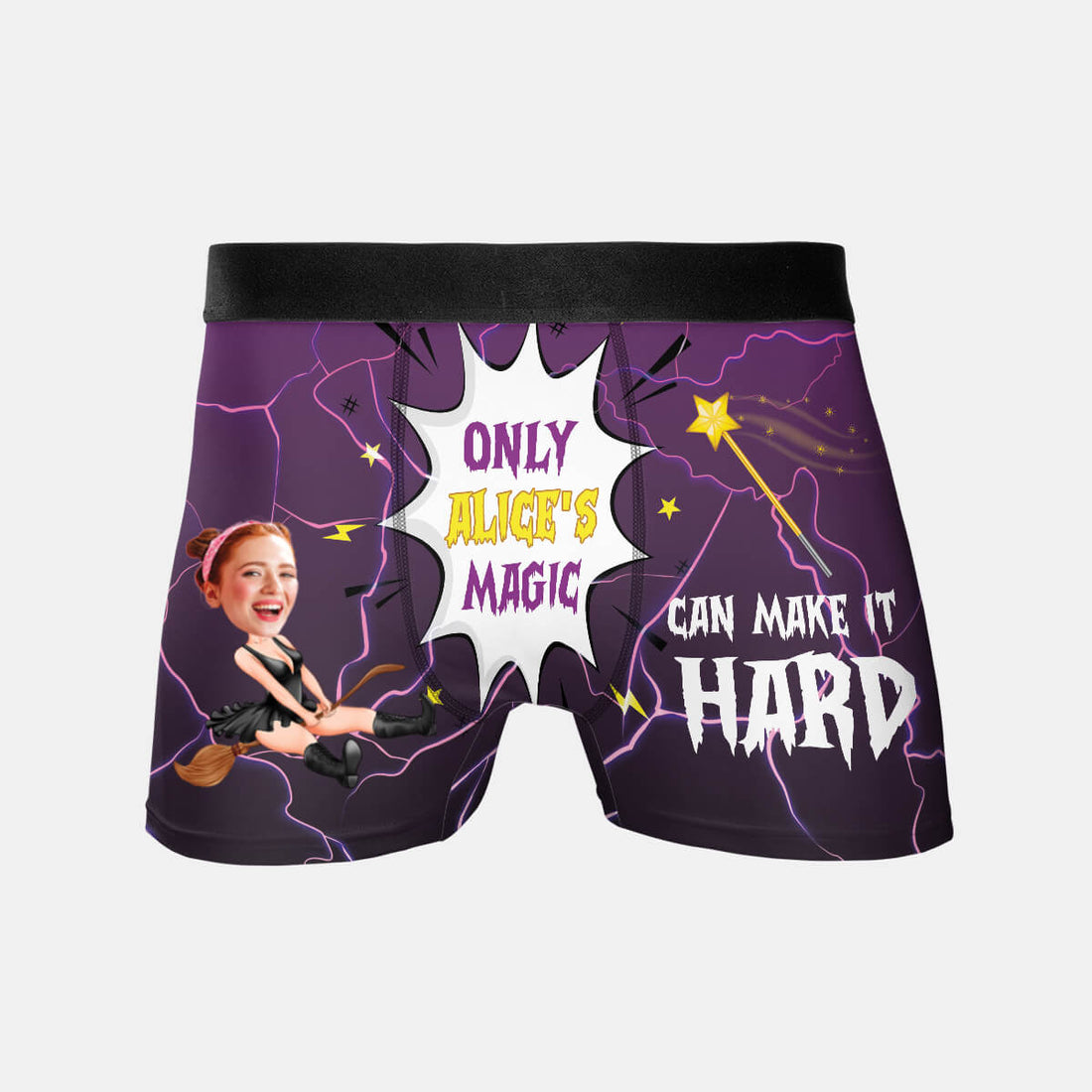 Personalized Boxers, Custom Face Underwear - Customized Only Alice's Majic Can Make It Hard Boxer - Best Valentine Gift For Men From Lover