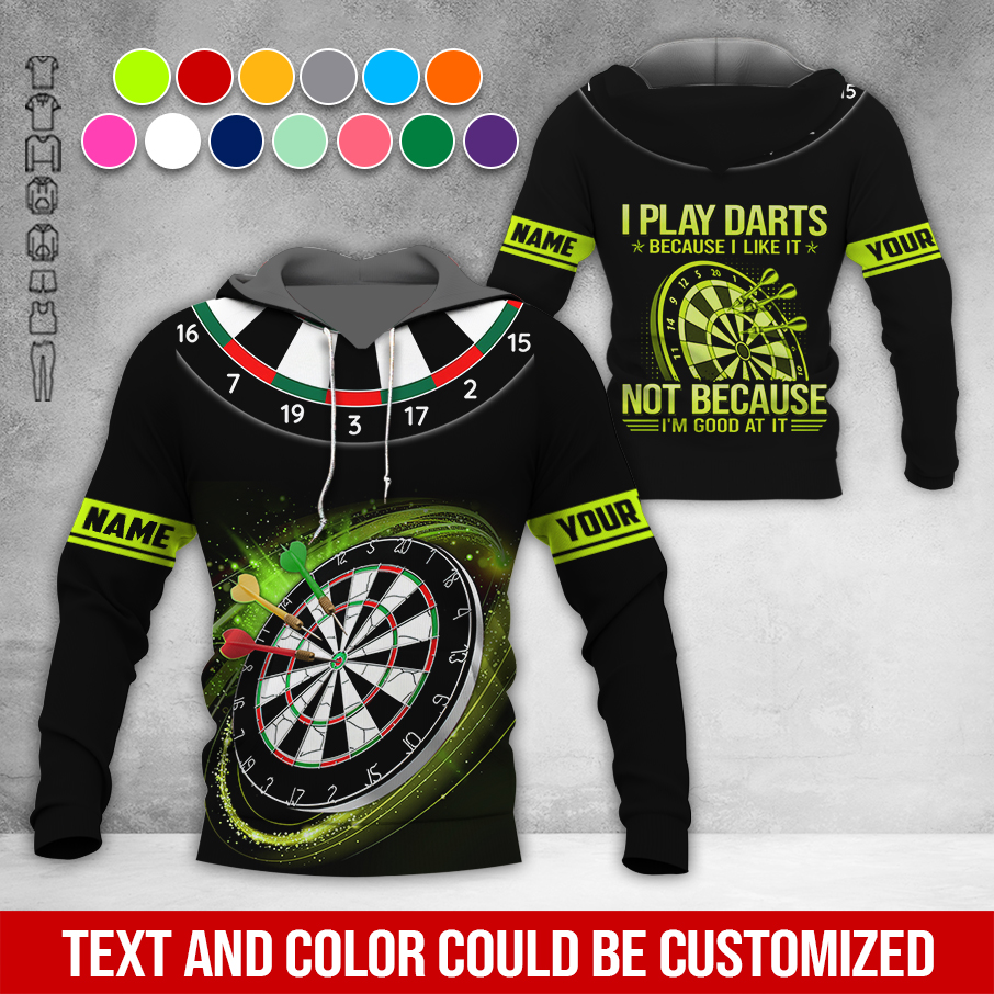 Customized Name Darts Premium Hoodie, I Play Darts Because I Like It Not Because I'm Good At It Darts Black Hoodie, Perfect Gift For Darts Lovers, Darts Player