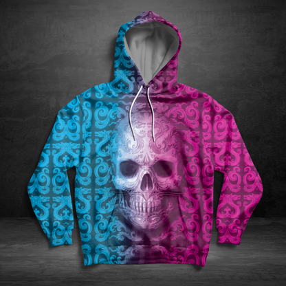 Blue & Pink Skull Pullover Premium Hoodie, Perfect Outfit For Men And Women On Christmas New Year Autumn Winter
