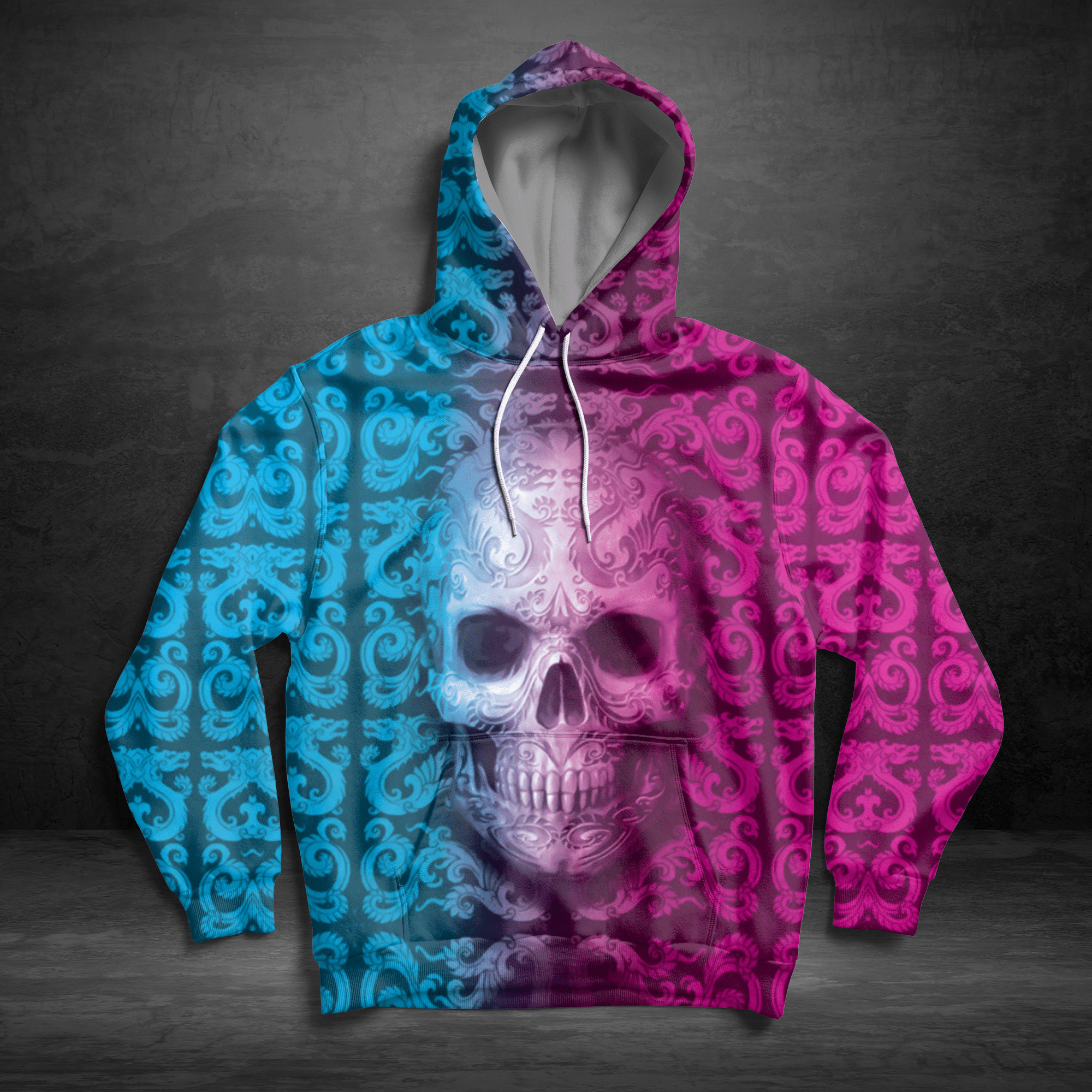 Blue & Pink Skull Pullover Premium Hoodie, Perfect Outfit For Men And Women On Christmas New Year Autumn Winter