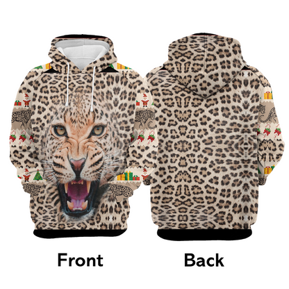 Leopard Xmas Premium Christmas Hoodie, Leopard Face & Christmas Pattern Unisex Hoodie For Men & Women - Perfect Gift For Christmas, Leopard Lovers