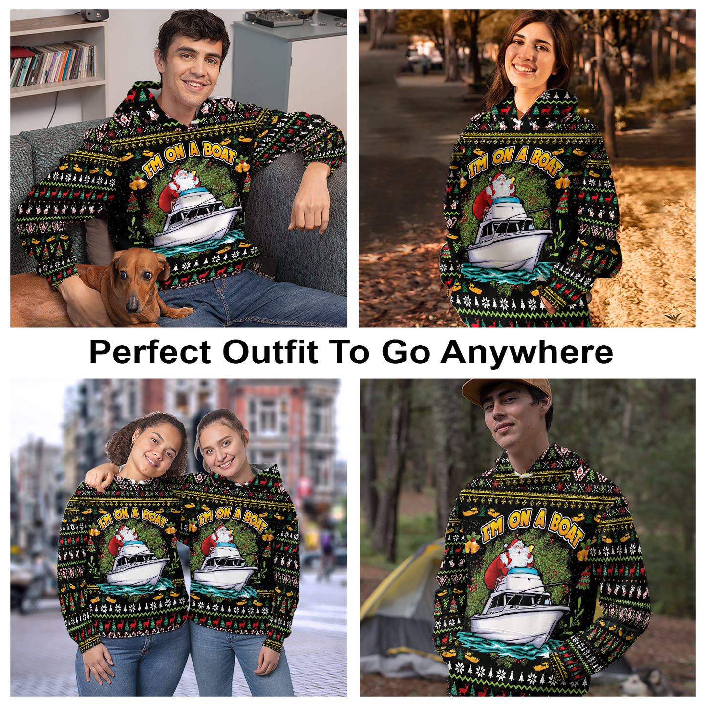 Santa Claus Pullover Premium Hoodie I'm On A Boat, Perfect Outfit For Men And Women On Christmas New Year Autumn Winter