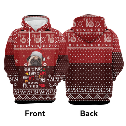 Pug Xmas Premium Christmas Hoodie, I Will Be Watching You Unisex Hoodie For Men & Women - Perfect Gift For Christmas, Pug Lovers