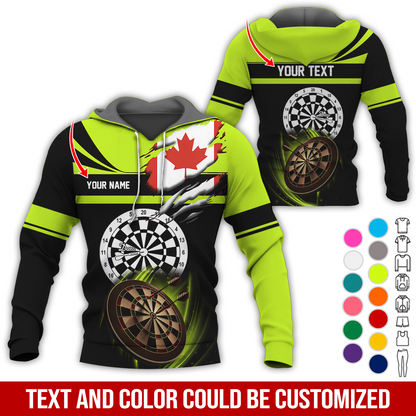 Customized Name & Text Darts Premium Hoodie, Canada Flag Pattern Darts Hoodie, Perfect Gift For Darts Lovers, Friend, Family