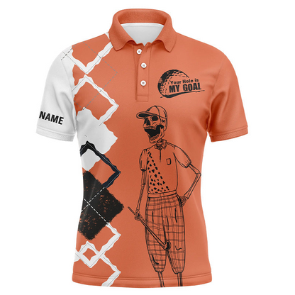 Custom Golf Long Sleeve Men Polo Shirt - Custom Name Skull Apparel - Your Hole Is My Goal Men Polo Shirt - Perfect Polo Shirt For Men, Golfers