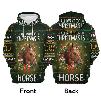 Horse Xmas Premium Christmas Hoodie, All I Want For Christmas Horse Unisex Hoodie For Men & Women - Perfect Gift For Christmas, Horse Lovers