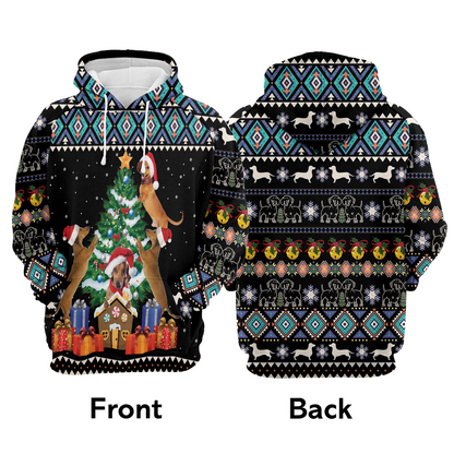 Dachshund Premium Christmas Hoodie, Dachshund Group Christmas Tree Unisex Hoodie For Men & Women - Perfect Gift For Christmas, Dachshund Lovers