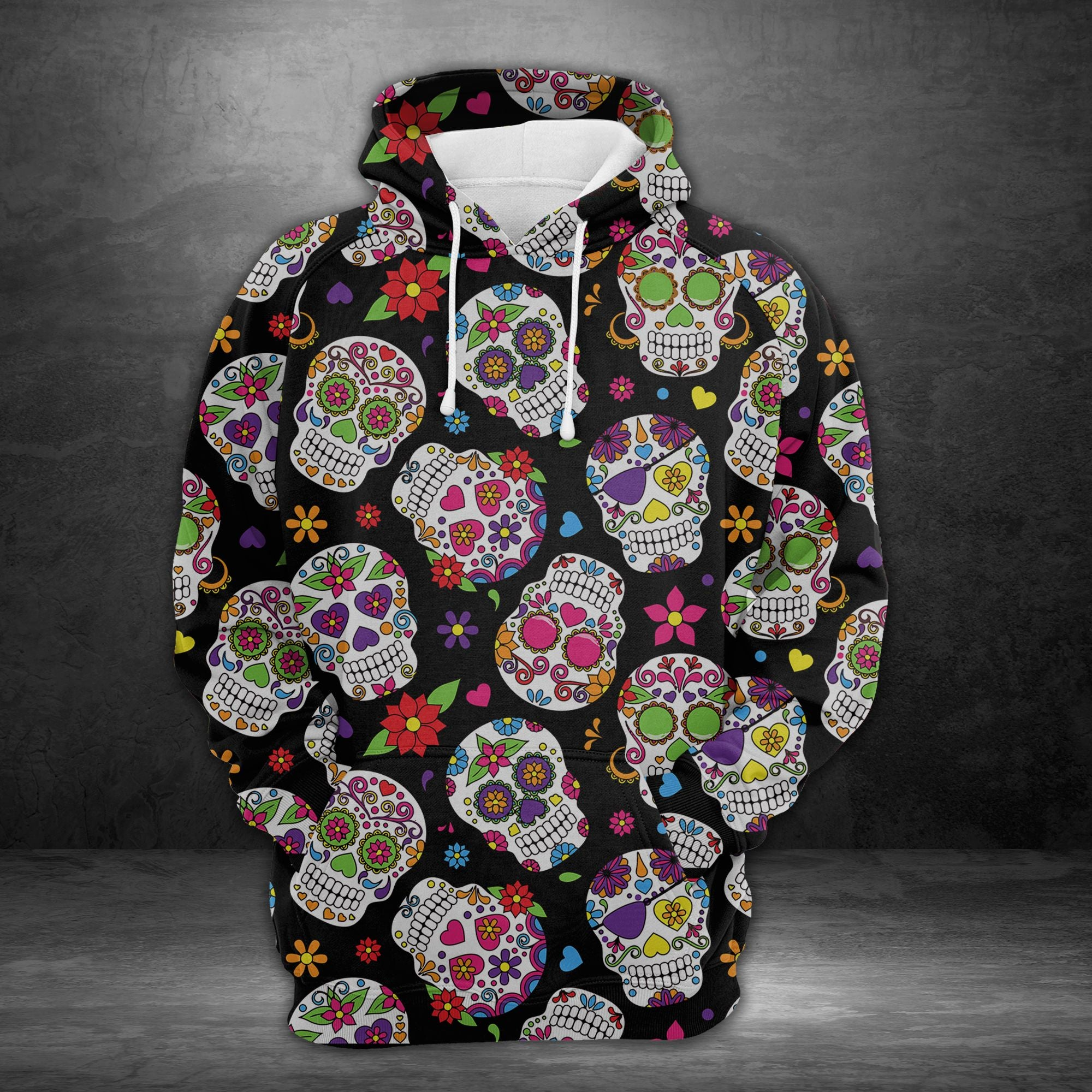 Sugar Skull Flower Christmas Pullover Premium Hoodie, Perfect Outfit For Men And Women On Christmas New Year Autumn Winter