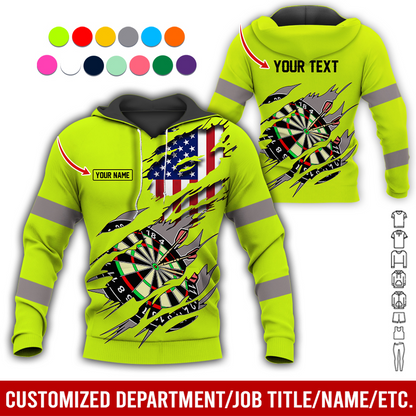 Personalized Darts American Flag Premium Hoodie, Customized Name & Text Darts Hoodie, Perfect Gift For Darts Lovers, Friend, Family